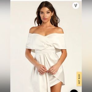 Always Celebrating Ivory Satin Off-the-Shoulder Mini Dress